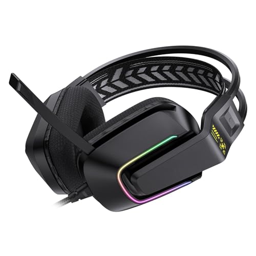 Keenso Wired Gaming Headset, ABS PC Gaming Headset with 50mm Drivers, Memory Foam Ear Cushions, Adjustable Headband, Rotatable Mic for PC Laptop Console Mobile Users (Black)