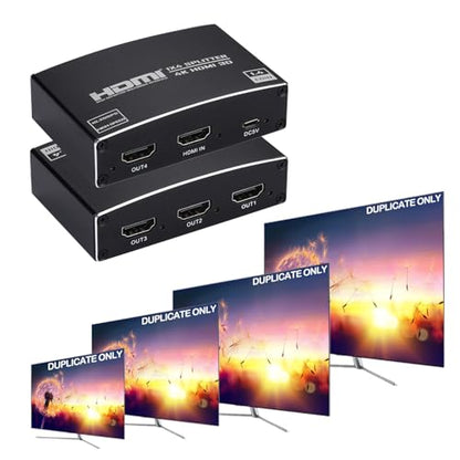 HDMI Splitter 1 in 4 Out, 1x4 HDMI Splitter Audio Video Distributor Box Support 3D & 4K x 2K Compatible for HDTV, STB, DVD, PS3, Projector Etc - size: 1x4 4K@30Hz