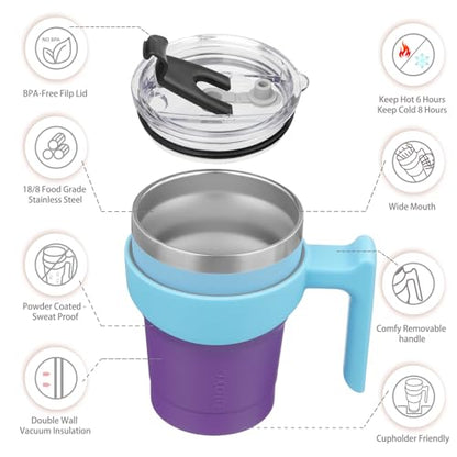 BJPKPK 10 oz Mini Tumbler with Lid, Straw & Handle, Insulated Steel Cup | Small, Spill Proof, Leak Proof, Thermal, Double Wall Vacuum, Sweatproof, Dishwasher Safe, BPA Free, Ocean Dream - color: A-Ocean Dream, size: 10 Ounces