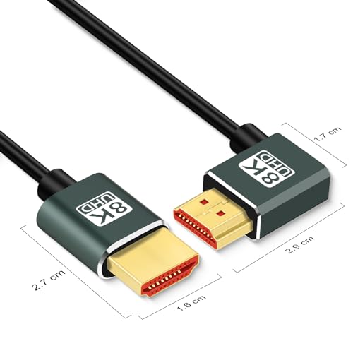 Thsucords Ultra Thin 8K HDMI 2.1 90 Degree Right Angle Cable 3.3FT, Flexible Slim High Speed Cord Support 4K@120Hz 8K@60Hz Compatible with Roku TV/HDTV/PS5/Blu-ray - size: 3.3FT, style: 90 Degree Right Angle