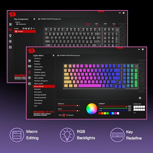 Redragon K740 PRO 98 Keys Wireless RGB Gaming Keyboard, 3-Mode PBT Mechanical Keyboard w/Solid Aluminum Base, Dedicated Knob Control & Hot-Swap Socket, Custom Linear Switch - color: Purple Rain, size: 98 Keys