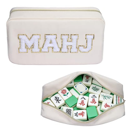 Mahjong Tile Bag Mahjong Bag with Zipper Travel Mahjong Carrying Case Storage Pouch Gifts for Mahjong Lovers Accessories - color: Beige-mahj