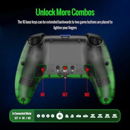 BETMI Wireless Controller for PS-5, Pro/Slim/PC (Black/Clear) | Hall Effect Joystick & Trigger/Macro/Turbo/RGB Light/3.5mm TRRS Audio Jack/Speaker/Mic/Mute Button/6-Axis Gyro/Dual Vibration