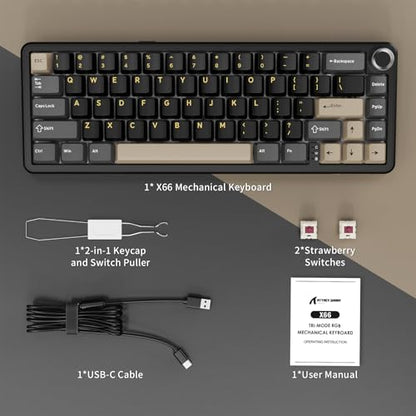 ATTACK SHARK X66 Wireless 60% RGB Mechanical Gaming Keyboard-Star Black | Volume Knob,Tri Mode-USB-C Wired/BT5.0/2.4Ghz,Gasket Mount,PBT Keycap,Hot Swappable Strawberry Switch,TKL,NKRO for PC Win Mac - color: Star Black