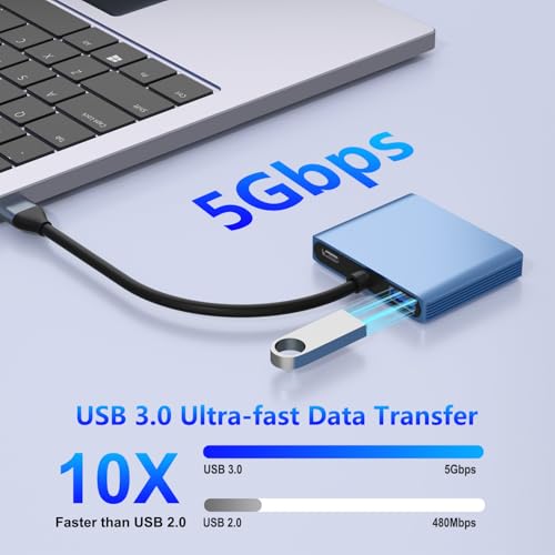HDMI Splitter Extended Display, USB C to Dual HDMI Adapter 4K@30Hz, Dual Monitor Adapter for Extended Display with 2 HD MI/USB3.0/100W PD Fast Charging, Compatible with HP/Dell/MacBook/Lenovo
