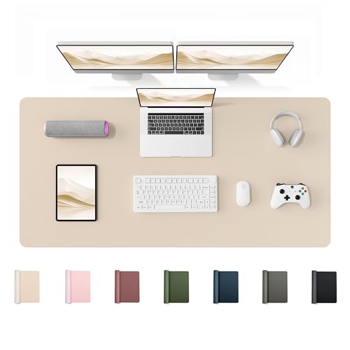 YSAGi 55" x 24" Large PU Leather Desk Mat for Keyboard and Mouse - Waterproof Non-Slip Desk Pad Protector for Office, Home, Writing Desk, Beige - color: Beige, size: 55" x 24"
