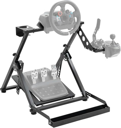 Hottoby X-Shaped Foldable Racing Steering Wheel Stand With Seat Fixing Slot and Water Cup Holder Fit for Logitech/for Thrustmaster/for Moza G29, G920, G923, T300RS Adjustable No Wheel