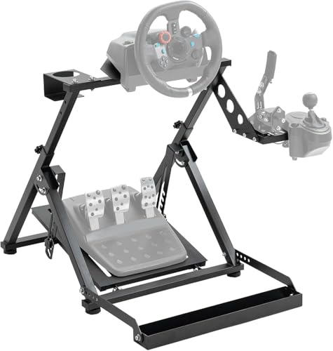 Hottoby X-Shaped Foldable Racing Steering Wheel Stand With Seat Fixing Slot and Water Cup Holder Fit for Logitech/for Thrustmaster/for Moza G29, G920, G923, T300RS Adjustable No Wheel