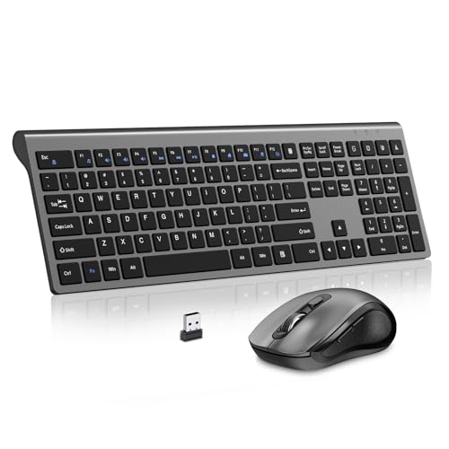 Wireless Keyboard and Mouse Combo, Slim Silent Full Size Computer Keyboard | with Calculator Button, Sleek Design, Long Battery Life, USB Receiver, Quiet Optical Mouse 6 Buttons, for Laptop PC - Gray - color: Grey