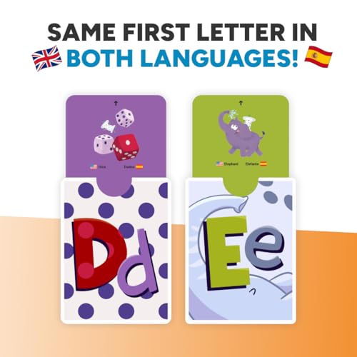 Kidrox Squad Alphabet Flashcards for Kids – 26 Slide-Reveal Cards in English & Spanish | Magic Pull-Tab Bilingual Learning Game for Toddlers & Preschoolers Age 3+ - style: Alphabet
