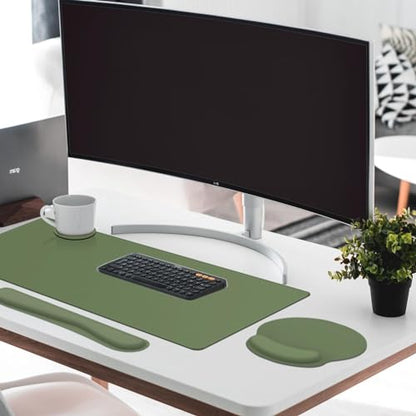 Britimes Olive Green Keyboard Mouse Pad Set 4in1 Large Mousepad+Keyboard Wrist Rest+Mouse Wrist Rest+Coaster Ergonomic Design for Home Office Computer 35.4x15.7Inches - color: Olive Green