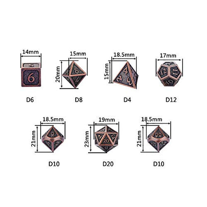 HEIMDALLR Metal DND Dice Set 7pcs - Indestructible Metal Dice Set w/Dice Bag; D&D Dice Set D&D (Dungeons and Dragons Dice Set) w/ D20 Dice - Blacksmith Craft Dice (Weathered Bronze) - color: 01 Burnished Bronze