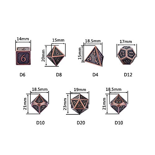 HEIMDALLR Metal DND Dice Set 7pcs - Indestructible Metal Dice Set w/Dice Bag; D&D Dice Set D&D (Dungeons and Dragons Dice Set) w/ D20 Dice - Blacksmith Craft Dice (Weathered Bronze) - color: 01 Burnished Bronze
