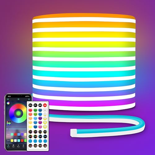 LED Neon Rope Lights 32.8FT,IP65 Waterproof LED Strip Lights, Music Sync LED Lights with Remote and APP Control,24V RGB LED Rope Lights for Bedroom,Holiday Decoration（with Snap &Screws） | Music Sync LED Lights with Remote and APP Control,RGB LED Rope Ligh