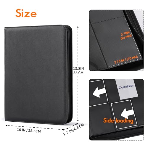 9 Pocket Trading Card Binder, Ringless Card Binder with Zipper for TCG and Sport Cards Collections, Holds 360 Cards with Side-Loading Pages, Black - color: 3.Black - 9 Pocket - 360 Slots