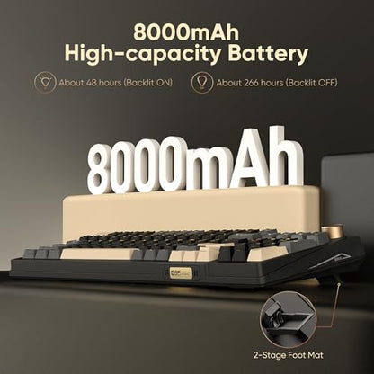 RedThunder K95 Wireless Mechanical Keyboard, TFT Screen & Knob, Tri-Mode BT5.0/2.4GHz/USB-C Hot Swappable Custom, Pre-lubed Linear Pink Switches, Gasket Structure, RGB Gaming Keyboard, Black-Gold - color: Black Gold