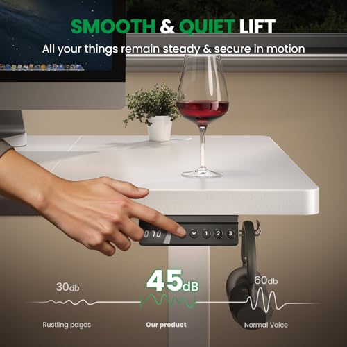 White 60x28 in Electric Standing Desk, 1 Inch Thick Tabletop | Double Beam Frame, Holds 220lbs, Sit Stand, 3 Memory Height Adjustment, Extra Deep Table Top, White Frame - color: White Top / White Frame, size: 60 x 28 Inch