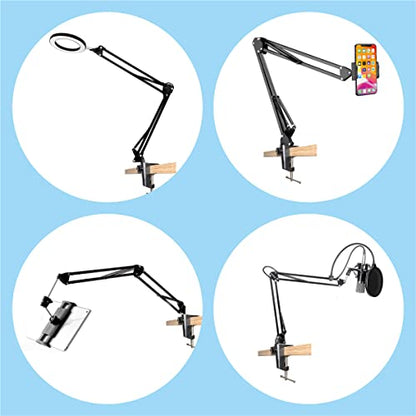 Replacement Heavy Duty C Clamp for 1/2” Base Magnifying Lamp,Desk Lamp,Swing Arm Lamp,Phone I pad Mount,Tablet Mic Holder,Table Mount Clamp for Microphone Stand Mic Boom Arm (ALU BLACK) - color: Alu Black