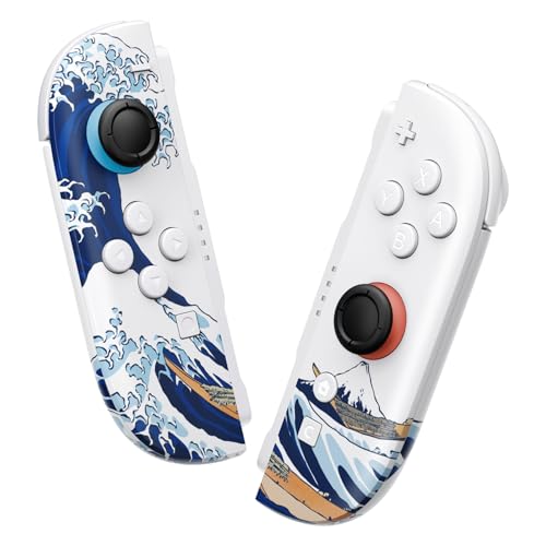 eXtremeRate DIY Replacement Shell Buttons for Joycon 2, Custom Full Set Housing Case + Decorative Strips + Middle Bracket + Buttons for Nintendo Switch 2 Controller - Deluxe Version - The Great Wave - color: The Great Wave