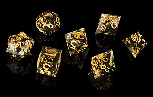 DND Dice Set Handmade 7 Accessories Sharp Edge Dice for Dungeons and Dragons TTRPG Games, Multi-Sided RPG Polyhedral Resin Sharp Edge Dice Roleplaying Games (Black Gold) - color: Black Gold