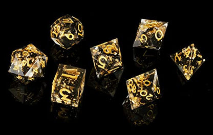 DND Dice Set Handmade 7 Accessories Sharp Edge Dice for Dungeons and Dragons TTRPG Games, Multi-Sided RPG Polyhedral Resin Sharp Edge Dice Roleplaying Games (Black Gold) - color: Black Gold