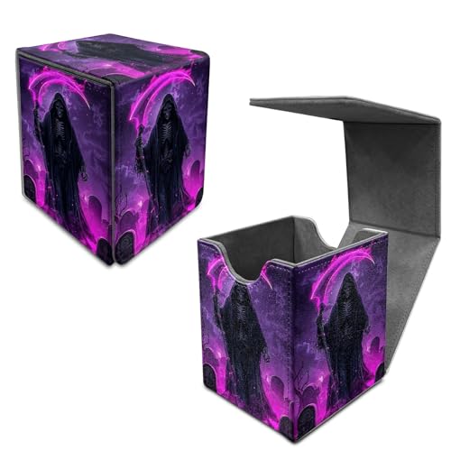 Purple Skull Card Deck Box, MTG Commander Deck Box Card Deck Case for Trading Cards, 100+ Sleeved Cards with PU Leather Magnetic Card Storage Box for TCG CCG Magic Cards - color: Card Deck Box-584