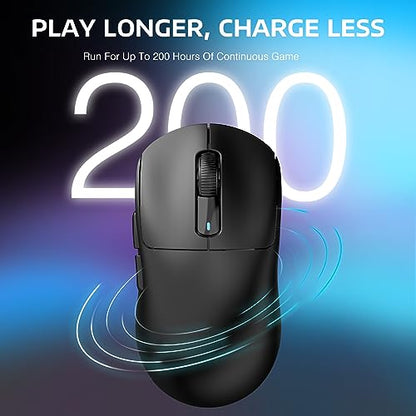 ATTACK SHARK X3 Wireless Gaming Mouse, 49g Ergonomic Computer Mouse, Triple Modes PAW3395 26K DPI Optical Sensor, 200h Battery Life, Programmable Buttons, Gaming Accessories for PC/Laptop/Mac (Black) - color: Black