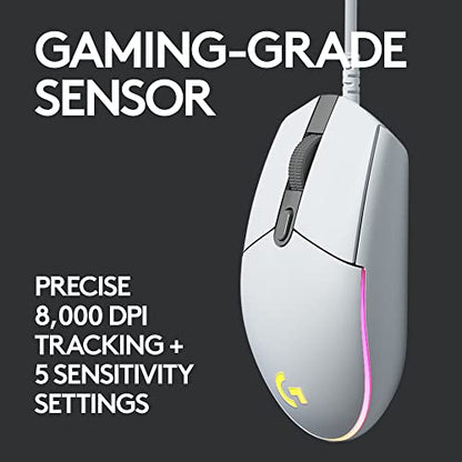Logitech G G102 Light Sync Gaming Mouse, 8000 DPI, 6 Programmable Buttons, RGB, White - color: White