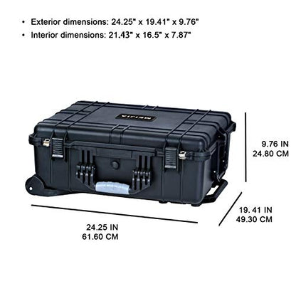 MEIJIA Portable Waterproof Protective Case, Hard Camera Case With Retractable Pull Handle And Rolling Wheels, Customizable Fit Foam Inserted, Elegant Black, 24.25 X19.41 X9.76 inche - size: 24.25 X19.41 X9.76 inches