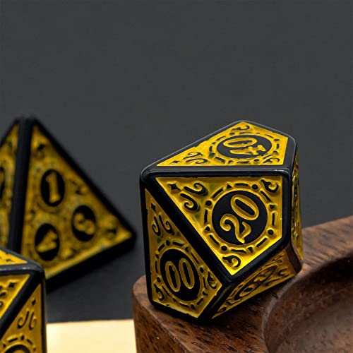 Dice Set D&D-DND Polyhedral Dice (7 Pcs) with Gift Dice Bag for Dungeons and Dragons Role Playing Dice Games RPGs (Dice-Yellow with Black Edge) - color: Dice- Yellow With Black Edge