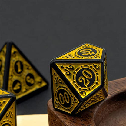 Dice Set D&D-DND Polyhedral Dice (7 Pcs) with Gift Dice Bag for Dungeons and Dragons Role Playing Dice Games RPGs (Dice-Yellow with Black Edge) - color: Dice- Yellow With Black Edge