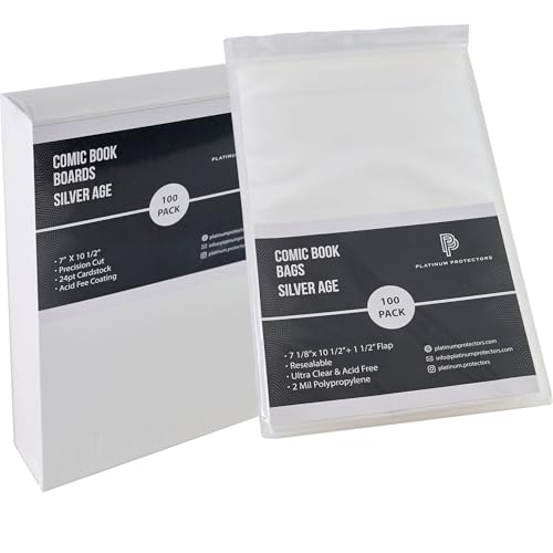 Platinum Protectors Comic Book Bags & Boards for Silver Age, Current/Modern (200-Count) Premium Resealable Poly Bag Sleeves - Adhesive Now on The Back of The Bag