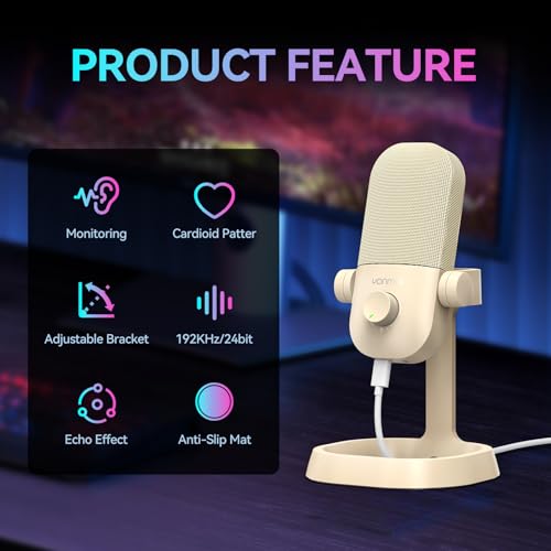 USB Microphone for PC, Plug & Play Cardioid Condenser Mic - color: Beige
