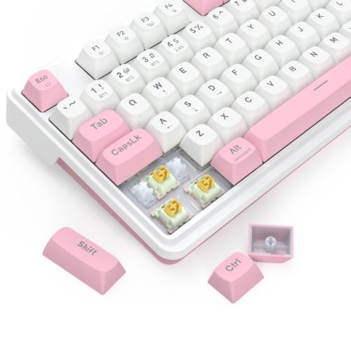 Redragon K745 PRO Wireless Gasket RGB Gaming Keyboard, 108 Keys Mechanical Keyboard w/Extra 4 Hotkeys, Hot-Swap Socket, 5-Layer Noise Dampening, See-Through Round PBT Keycaps, Creamy Linear Switch - color: Pink Area, size: 108 Keys