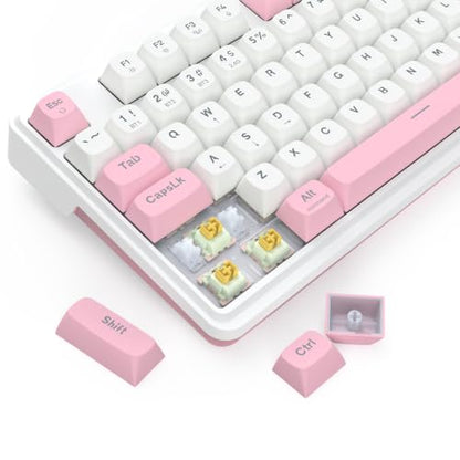 Redragon K745 PRO Wireless Gasket RGB Gaming Keyboard, 108 Keys Mechanical Keyboard w/Extra 4 Hotkeys, Hot-Swap Socket, 5-Layer Noise Dampening, See-Through Round PBT Keycaps, Creamy Linear Switch - color: Pink Area, size: 108 Keys