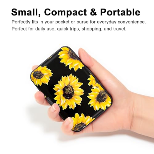 Credit Card Holder, Metal Card Wallet RFID Blocking Mini Slim Aluminum Business Hard Card Case for Women Men (Black Background Sunflowers) - color: Black Background Sunflowers