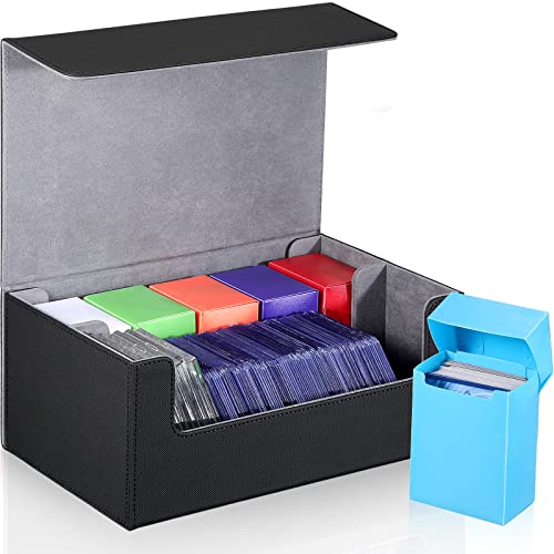 Yexiya 7 Pcs Deck Card Boxes, 1 Leather Deck Storage Case with 6 Plastic Trading Card Storage Box for Playing Mtg Tcg(Black, Gray)