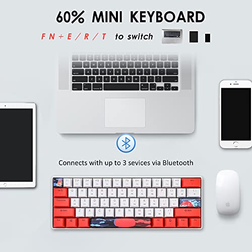 surmen GT61 60% Mechanical Gaming Keyboard 60 Percent RGB Backlit Hot-Swappable Wireless/Wired Compact Mini Keyboard Bluetooth 5.0 Keyboards Programmable/N-Key Rollover (Red Switch, Sun)
