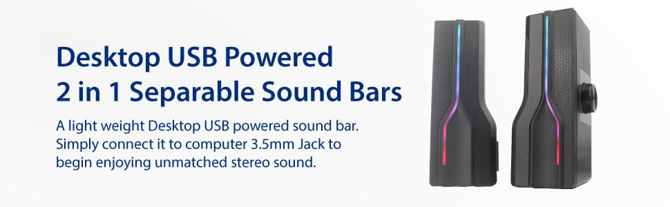 Desktop USB Powered 2-in-1 Soundbar Stereo Speaker, RGB LED Light - style: LED