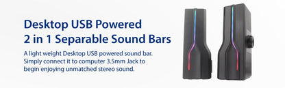 Desktop USB Powered 2-in-1 Soundbar Stereo Speaker, RGB LED Light - style: LED