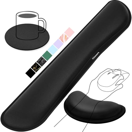 Gimars Upgrade Enlarge Silky and Superfine Fabric Gel Memory Foam Keyboard Wrist Rest Set, Ergonomic Keyboard Mouse Wrist Support for Typing Pain Relief, Comfort for Office, Gaming, Computer, Black - color: Black, size: 3-piece set (keyboard rest+mouse re
