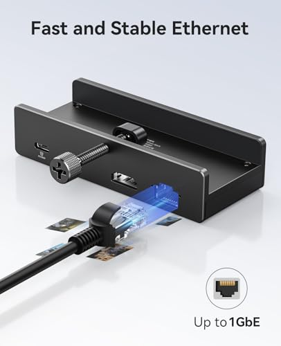 ORICO Clip Docking Station, 8-in-1 Clamp USB C Hub with 4K@60Hz HDMI, 100W PD, Gigabit Ethernet, 4xUSB Port, AUX, 10Gbps Clamp Docking Station for Laptop, MacBook, PC (Adapter Not Included) - color: Black