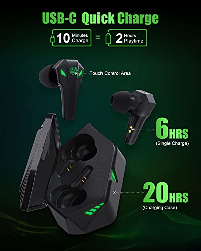 KMOUK Gaming Earbuds, L19-1, Bluetooth 5, Wireless, Gray, 48ms Low-Latency, 20H Playtime, Touch Control, USB-C, Game/Music Mode for PC/Mobile Gaming