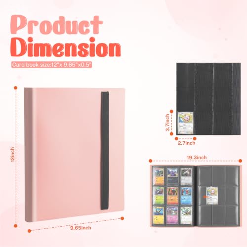 Trading Card Binder, 9 Pocket 20 Pages 360 Cards, Suitable for MTG, TCG(Pink) - color: Pink