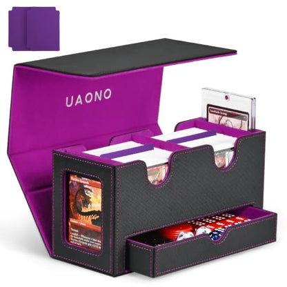 UAONO 3-in-1 MTG Commander Deck Box, Black Purple | 2 Magnetic Card Holders & 1 Dice Tray, Fits 200 Double Sleeved, Card Organizer Compatible with Magic the Gathering - color: Black&Purple