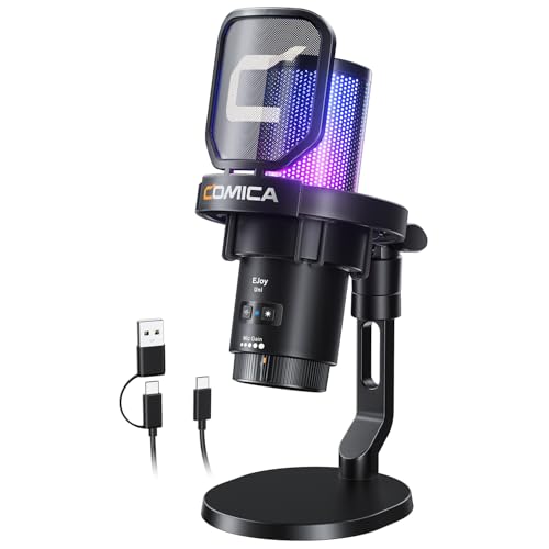 COMICA Ejoy Uni(D) USB Gaming Microphone with Noise Cancellation, RGB Lights, Monitoring, Muting, Streaming Mic for Computer, PS5, PS4, Streaming, Podcast, Chat, Twitch, YouTube, Discord(Black) - color: Black
