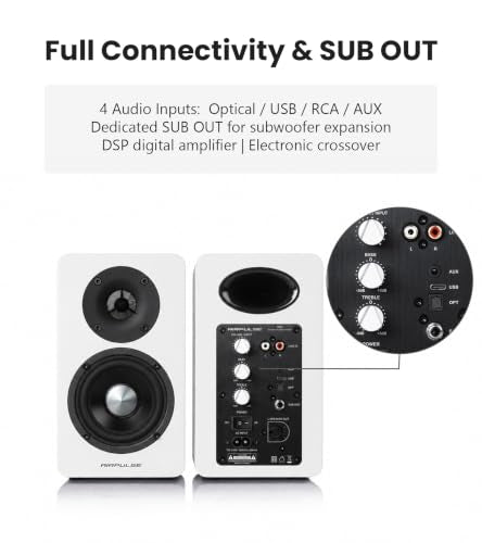 Edifier Airpulse A60 Desktop Hi-Res Bluetooth Bookshelf Speakers, White | Planar Tweeter, Hi-Res Audio, Bluetooth 5.1 aptX HD, DSP Crossover, Multi Input, Sub Out, MDF Wooden Cabinet - color: matt white