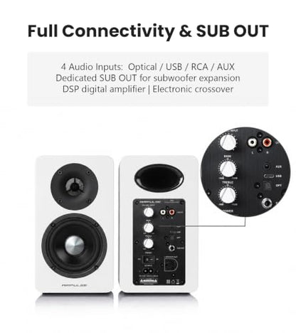 Edifier Airpulse A60 Desktop Hi-Res Bluetooth Bookshelf Speakers, White | Planar Tweeter, Hi-Res Audio, Bluetooth 5.1 aptX HD, DSP Crossover, Multi Input, Sub Out, MDF Wooden Cabinet - color: matt white
