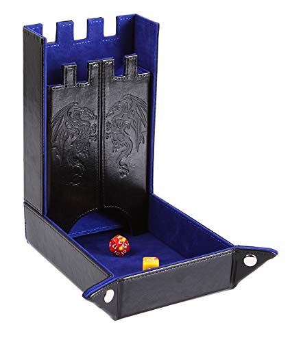 Forged Dice Co. Draco Castle Foldable Dice Tray and Dice Tower - Foldable DND Dice Tray and Dice Rolling Tray Tower - Perfect for Dungeons and Dragons RPG and Tabletop Gaming - color: Blue