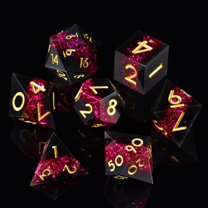 DND Dice Set, 7 Pcs Sharp Edge D&D Dice Polyhedral Resin Dice for Dungeons and Dragons RPG MTG Role Playing Table Games - color: Red